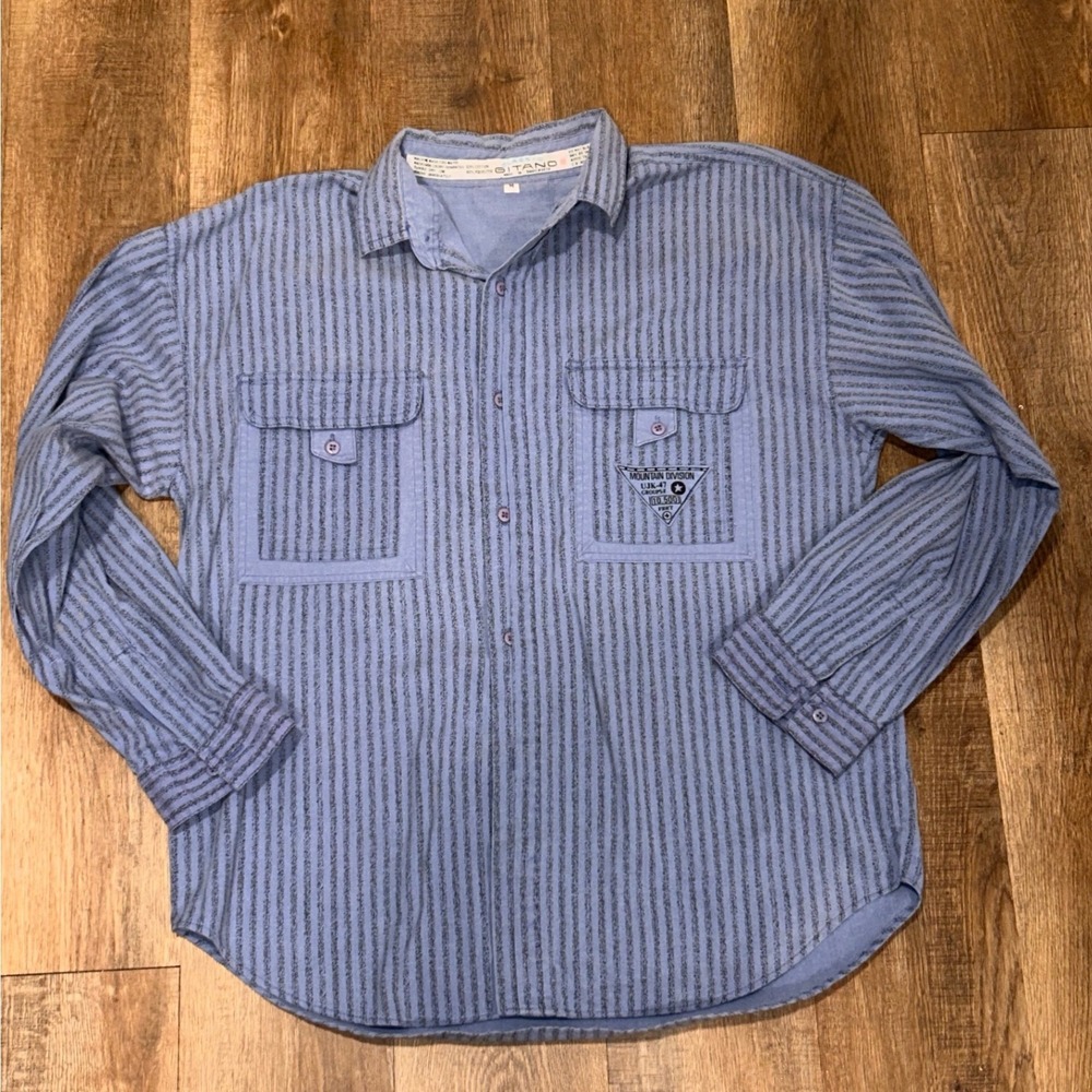 Vintage Gitano Mens Blue Striped Button Down Shirt 90s Grunge Mountain Div M